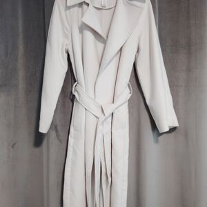 H&M Tie Belt Women's Woven Coat In Cream, sz XS